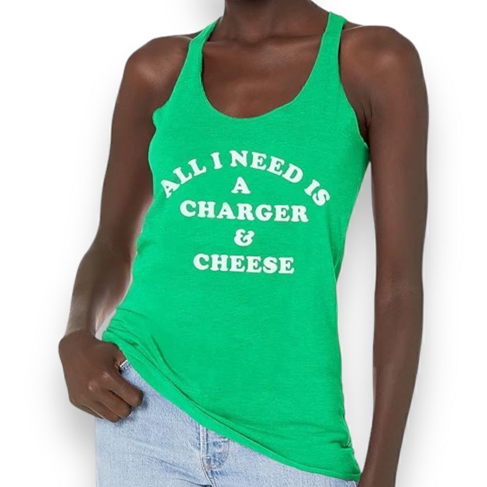 FIFTH SUN All I Need Is A Charger Racerback Tank Top in Green Size XXL New